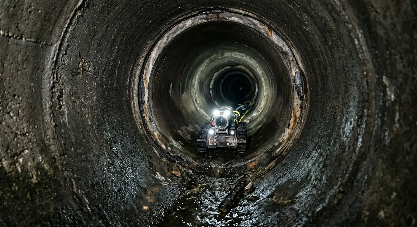 Robotic sewer camera inspecting pipe interior for Sewer Line Repair in Locust